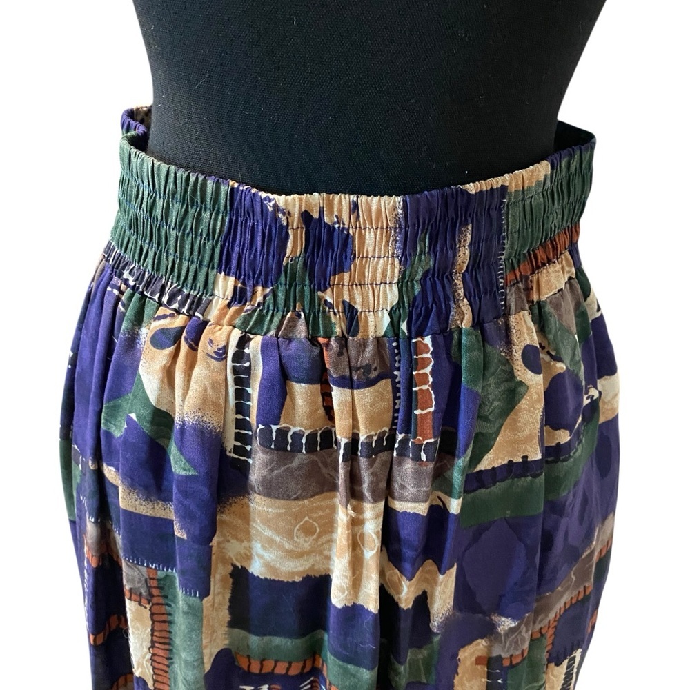 Vintage Indigo and Tan Printed Cotton Midi Skirt Size Small - Picture 4 of 5